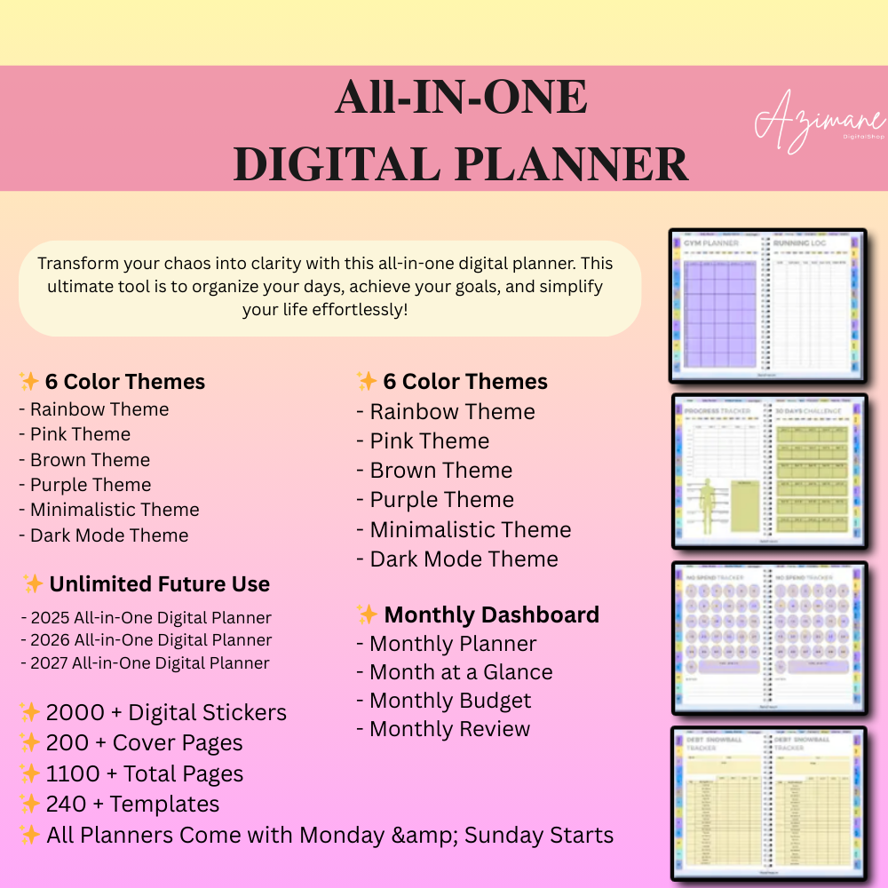 All-in-One Digital Planner 2025 /26 /27, Hyperlink Digital Planner, Goodnotes Planner, Apple Google Calendar