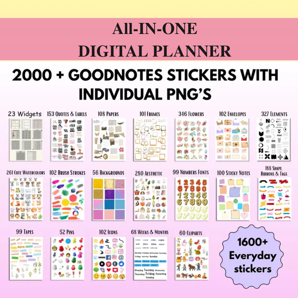 All-in-One Digital Planner 2025 /26 /27, Hyperlink Digital Planner,  Goodnotes Planner, Apple Google Calendar