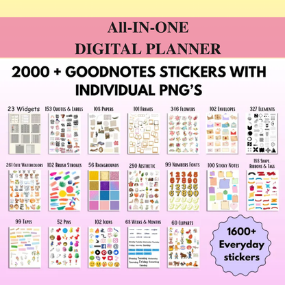 All-in-One Digital Planner 2025 /26 /27, Hyperlink Digital Planner,  Goodnotes Planner, Apple Google Calendar